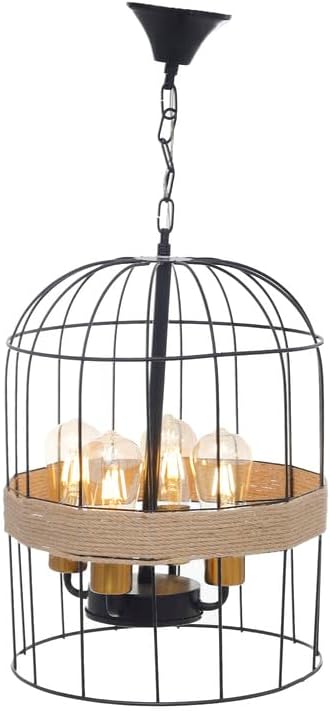 Metal Linen Chandelier Birds Cage shape - 4 Lights - Black and Biege