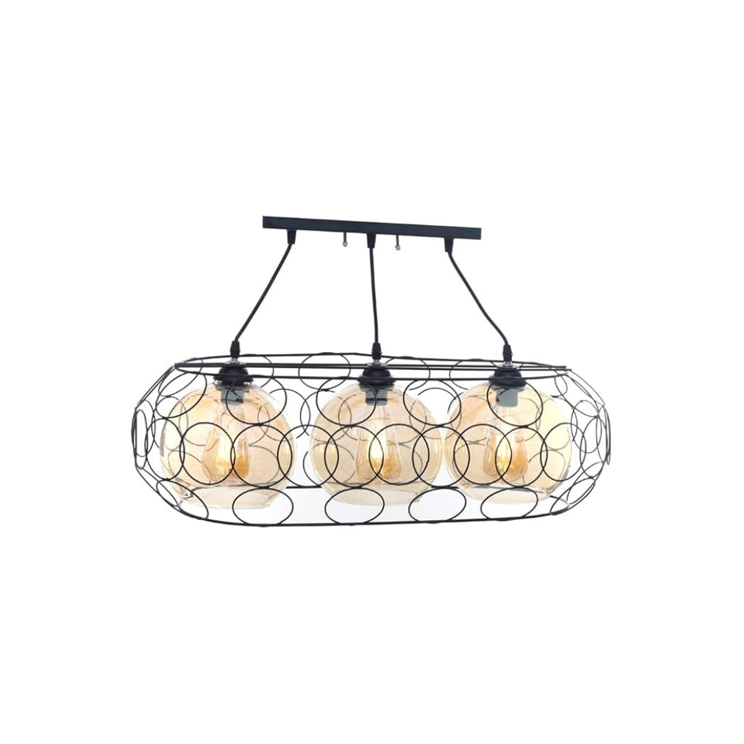 Uncle Sam Modern Oval Ring Chandelier – 3 Bulbs, Black