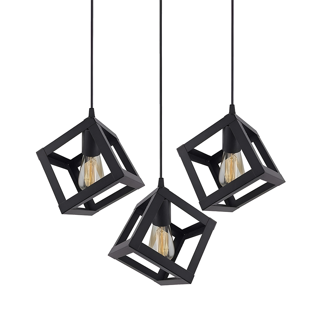 Vintage Metal Cube Pendant Light – Black
