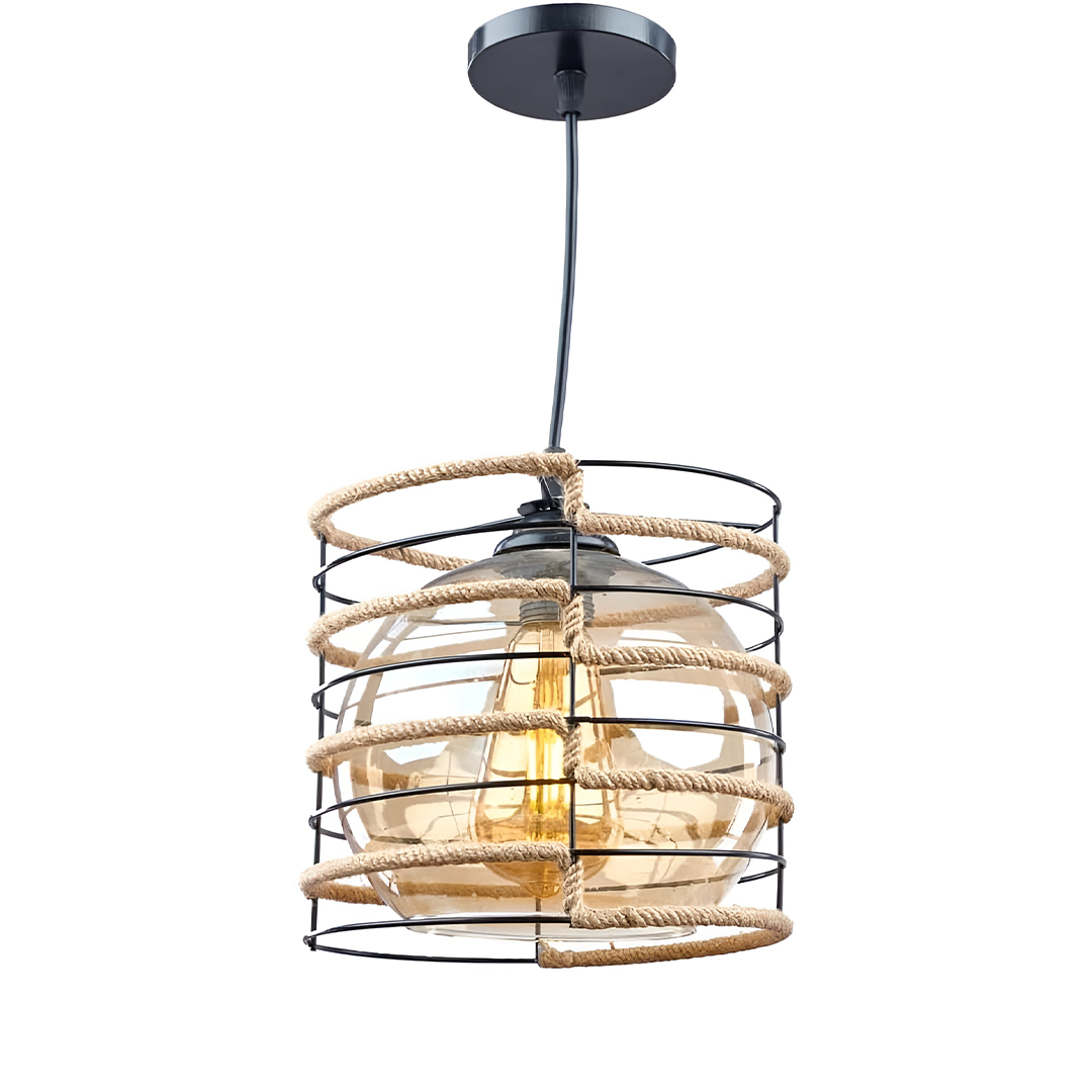 Ball Circle Rope Pendant - Black.