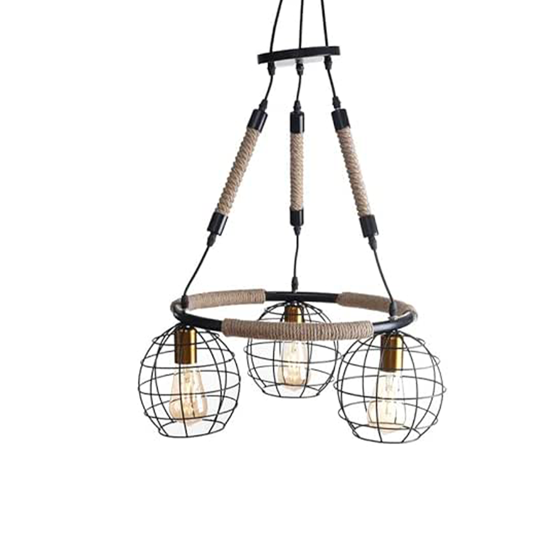 Modern circular metal and linen chandelier with 3 lights