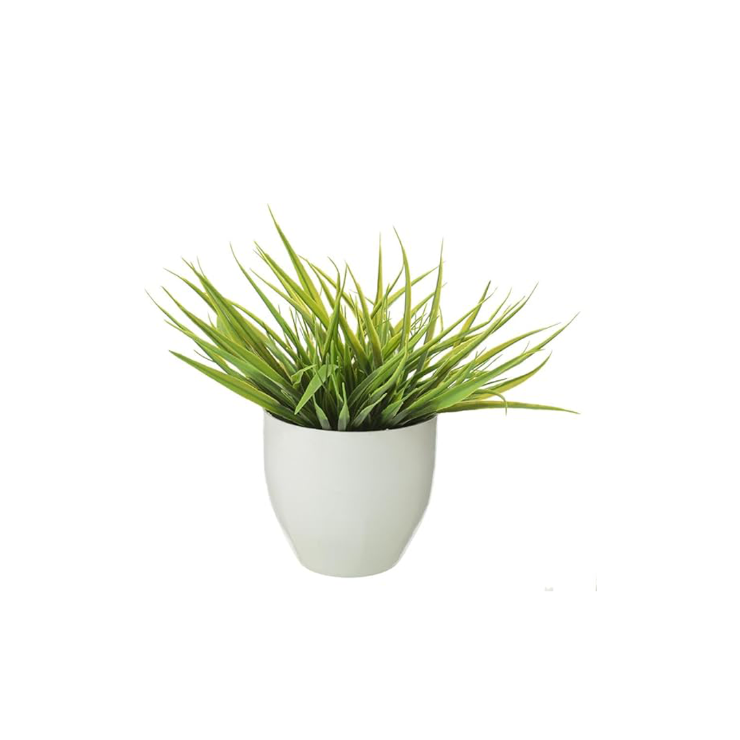 Artificial Plant Green Leaves Large Bowl with Vase  - White