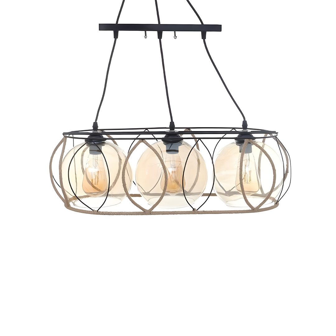 Modern Metal and Linen Oval 3-Light Chandelier, Black
