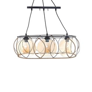 Modern Metal and Linen Oval 3-Light Chandelier, Black