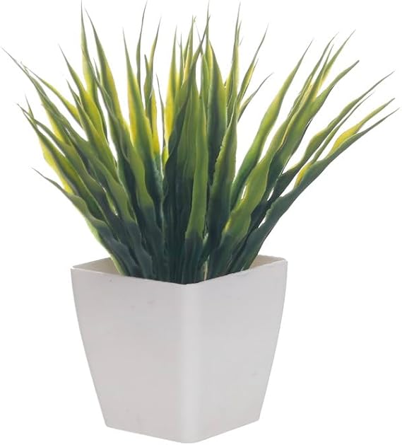 Artificial Plant Pot Medium Green Leaves - White