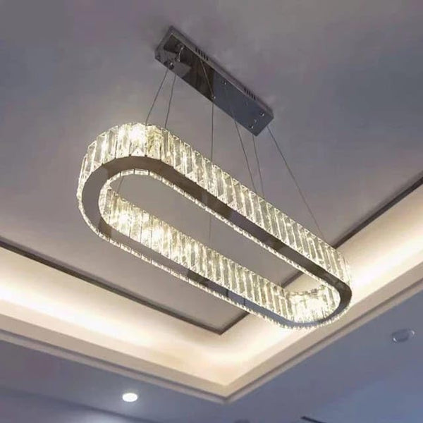 Modern Led Crystal Chandelier (80 cm) - Oval Shape - 3 Lightings - Gold and Crystal