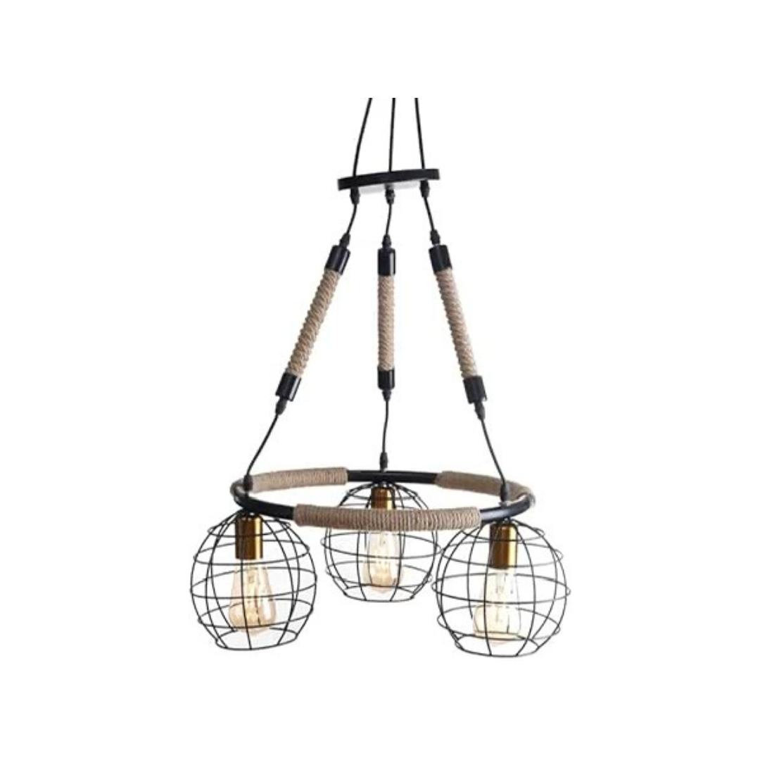 Uncle Sam Round 3-Light Chandelier – Black & Linen