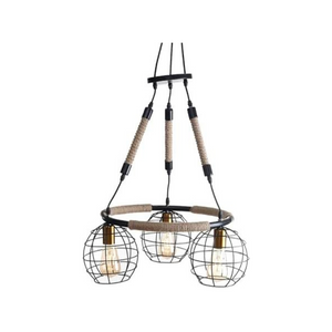 Uncle Sam Round 3-Light Chandelier – Black & Linen