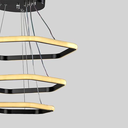 Modern Hexagon Shape LED Chandelier - 3 Hexagons - 3 Lightings Options -  Black