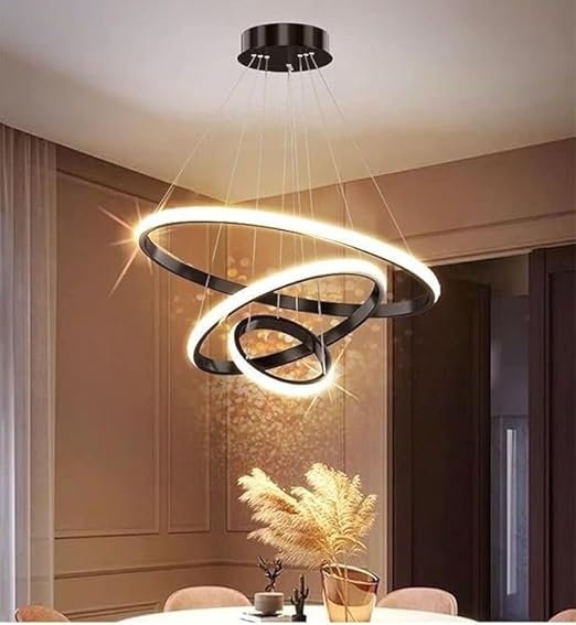 Modern Circle Shape LED Chandelier - 3 Circles - 3 Lightings -  Black and Crystal around the LED