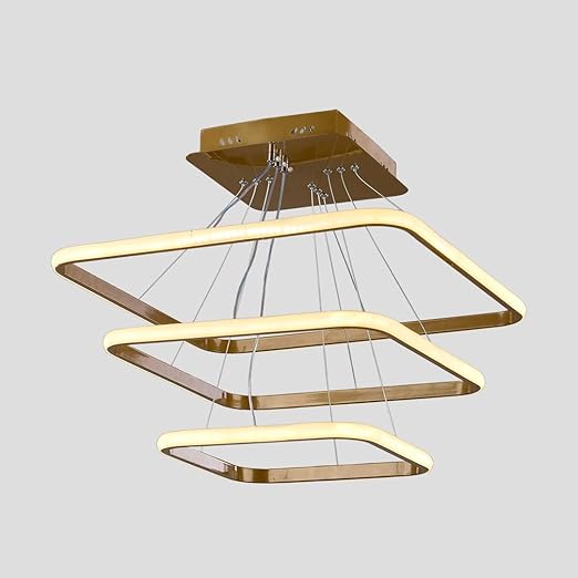 Modern Champagne LED Chandelier - Three Led Squares - Square Shaped Champaign Gold