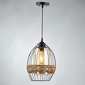 Modern melon shape with linen rope black pendant R1007