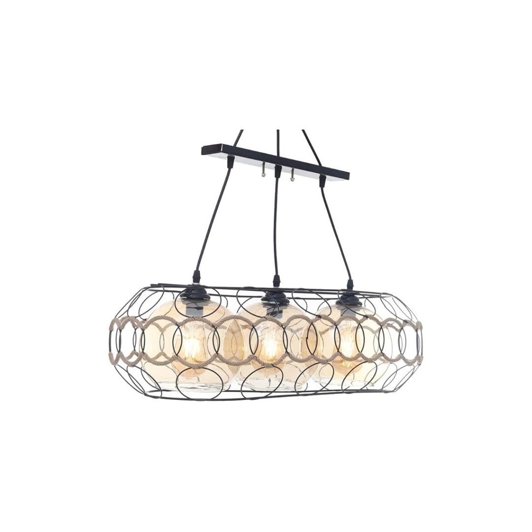 Modern oval metal and linen chandelier with rings, 3 bulbs