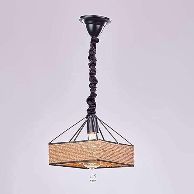 Black Square Ceiling Chandelier Made of Linen Fabric.