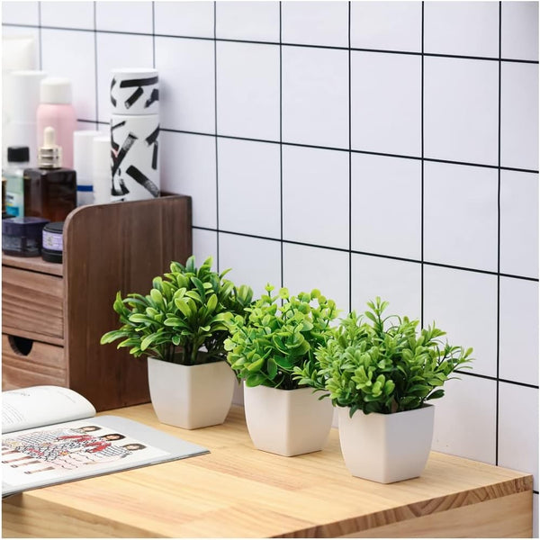 3 Mini Artificial Plants - Faux Plants Indoor Small Fake Plants for Bathroom Office Desk - Realistic Plants Fake Potted Plants Artificial Decor – Plastic Small Plants Decor for Shelf Shelves