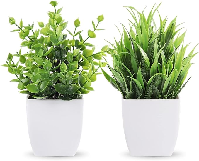 2-Pack Mini Faux Potted Plants with White Pots