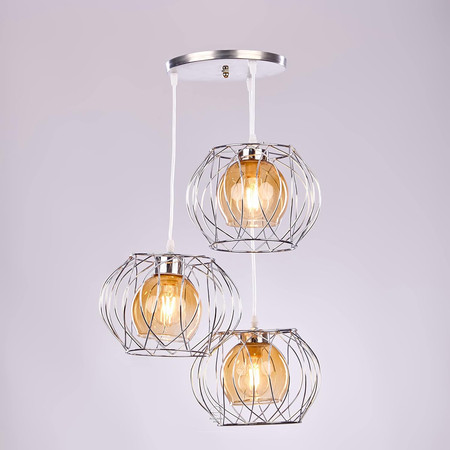 Modern silver eyelash pendant - with 3 lights