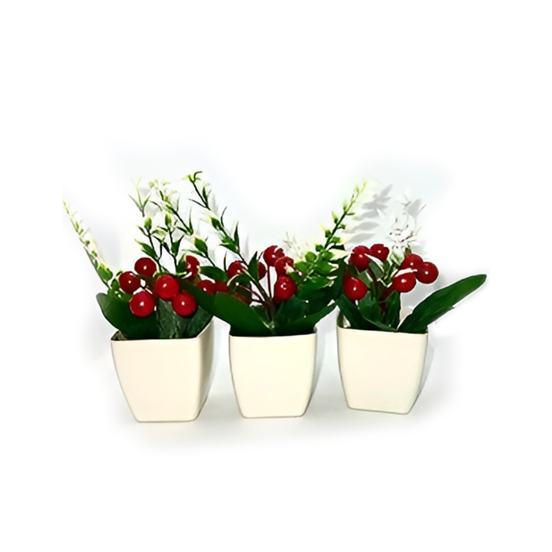 Green Leaves and Red Cherries Plastic Small Bowl with Vase