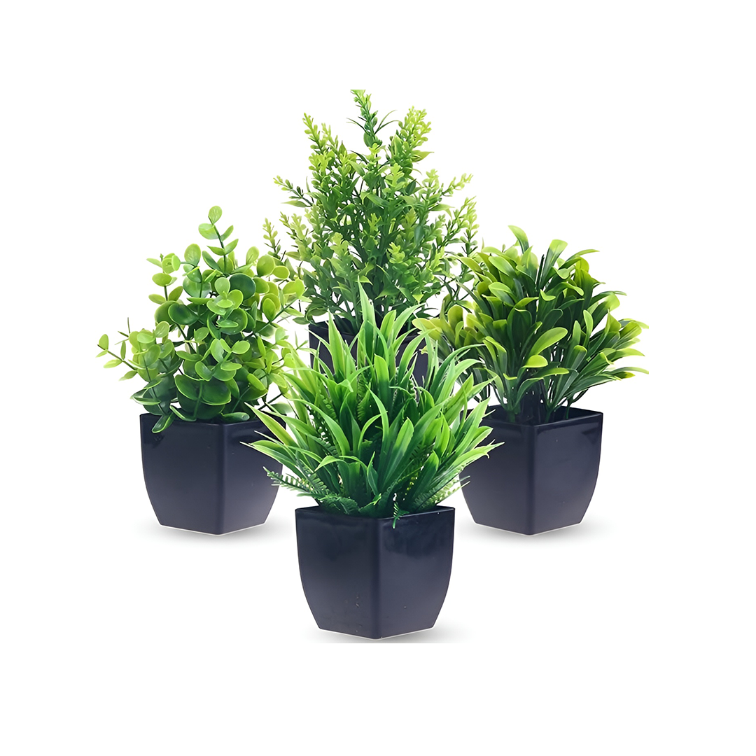 4-Pack Mini Artificial Plants in Black Pots.