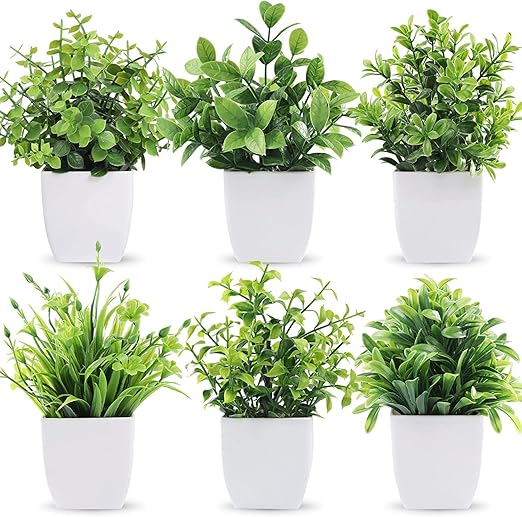 6 Packs Fake Plants Small, Mini Artificial Plants Indoor for Home Farmhouse Bathroom Shelf Décor
