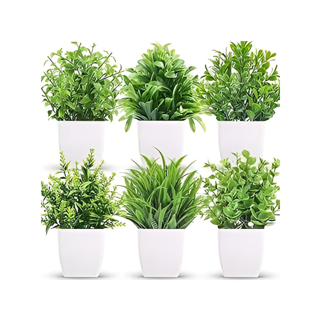 6 pack artificial plants with vases