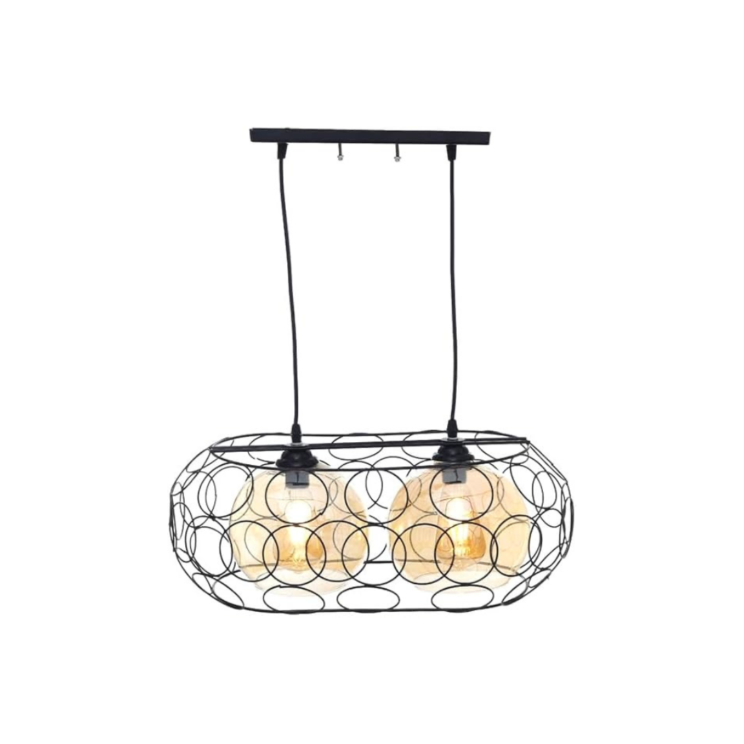 Modern oval metal chandelier, 2 bulbs