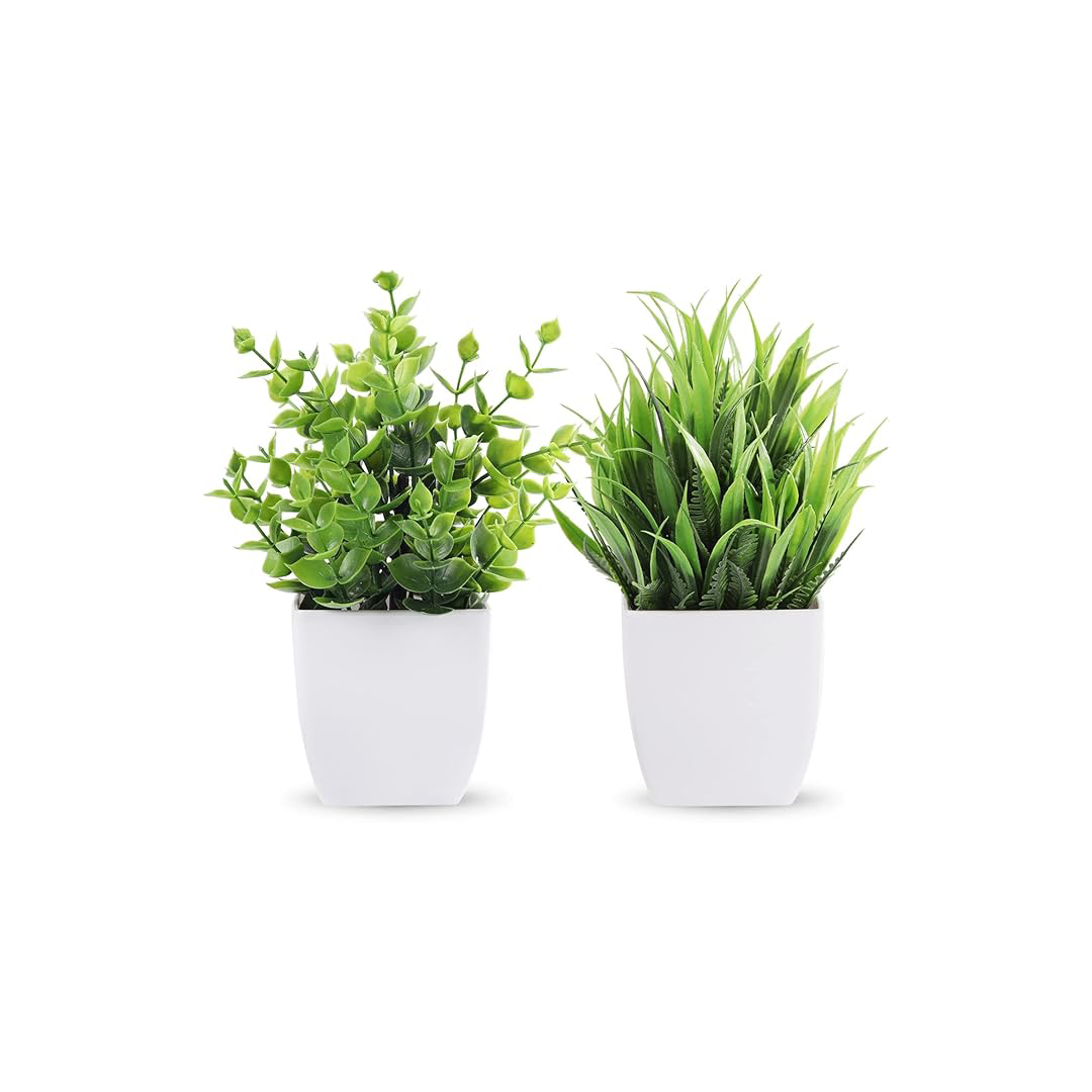 2-Pack Mini Faux Potted Plants with White Pots