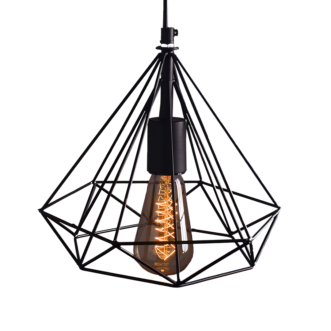 Black hanging pendant light with one filament bulb (1 piece).