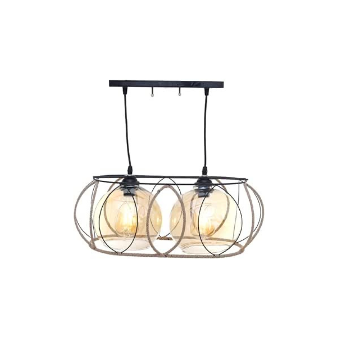 Uncle Sam Oval 2-Light Chandelier – Black & Linen