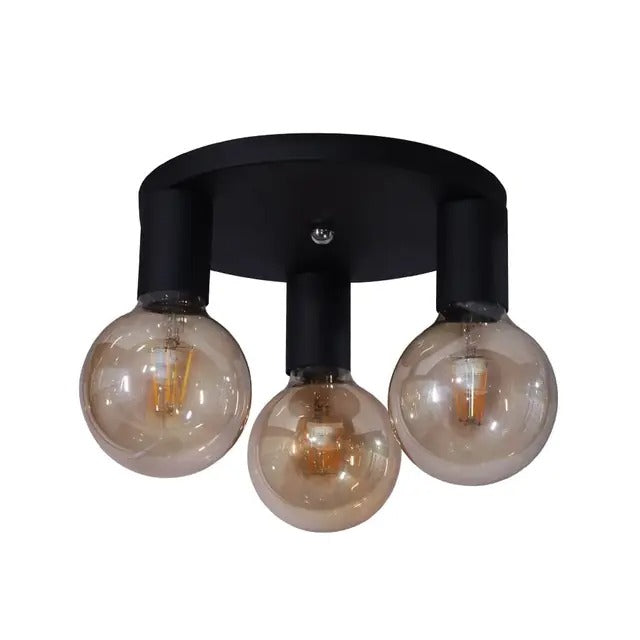 Black Modern Flush Light - 3 Lamps
